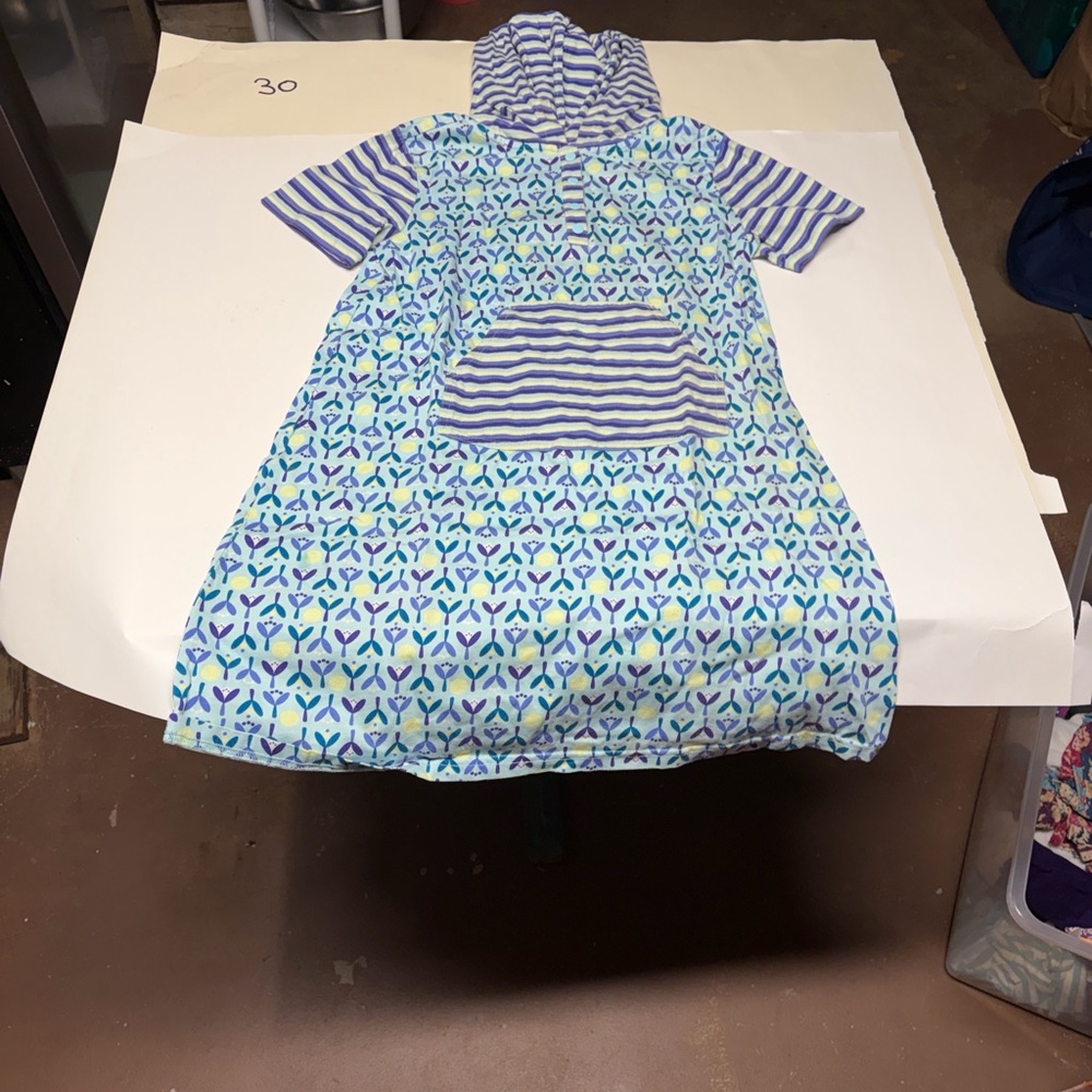 Hanna Andersson Blue and Purple Striped Hooded Dress